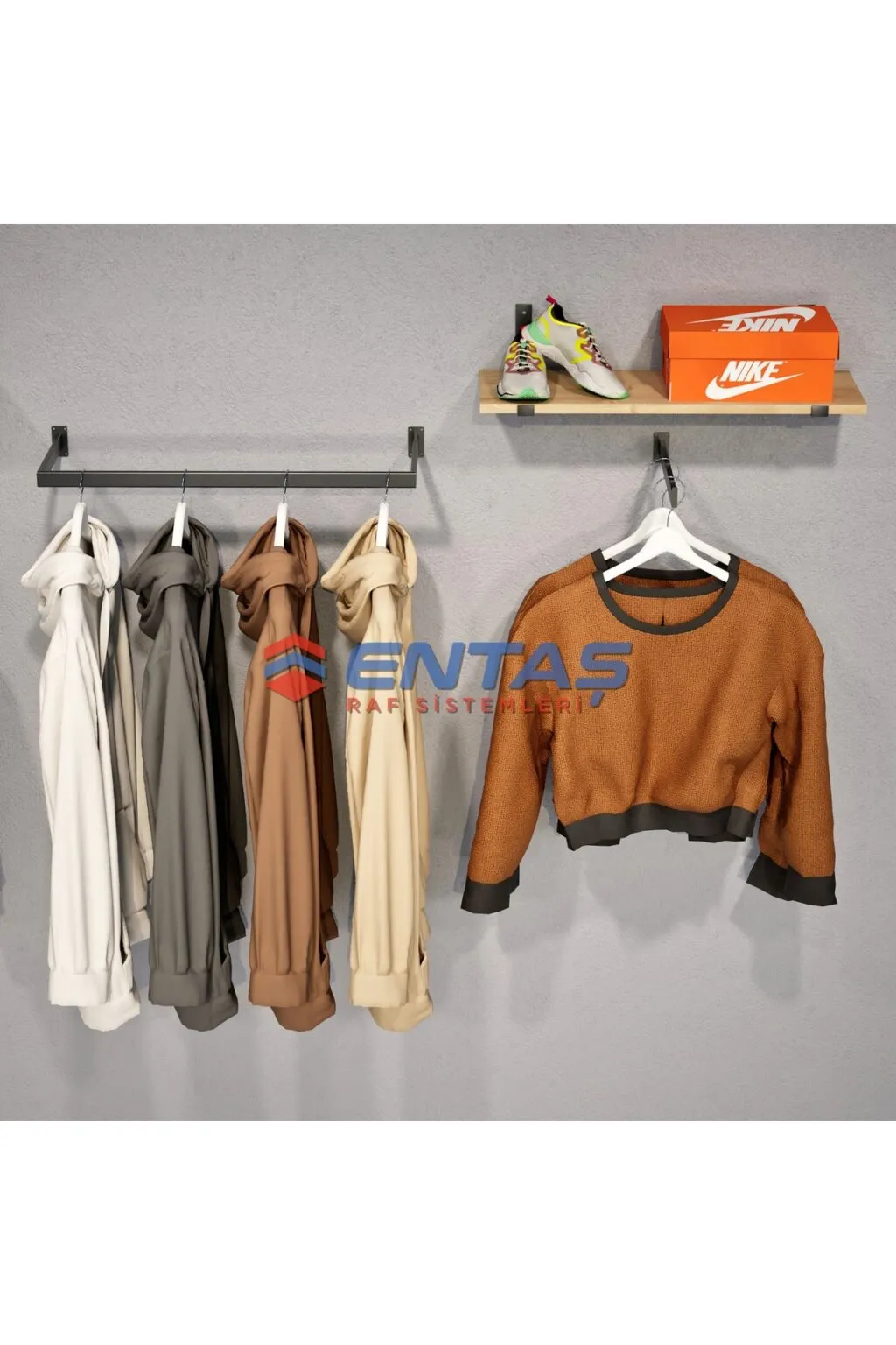 250*H:220,Giyinme Odası Rafı,Lüx Askılık Sistemi, Mağaza Raf Sistemi,Butik Raf Sistemi - Görsel 3