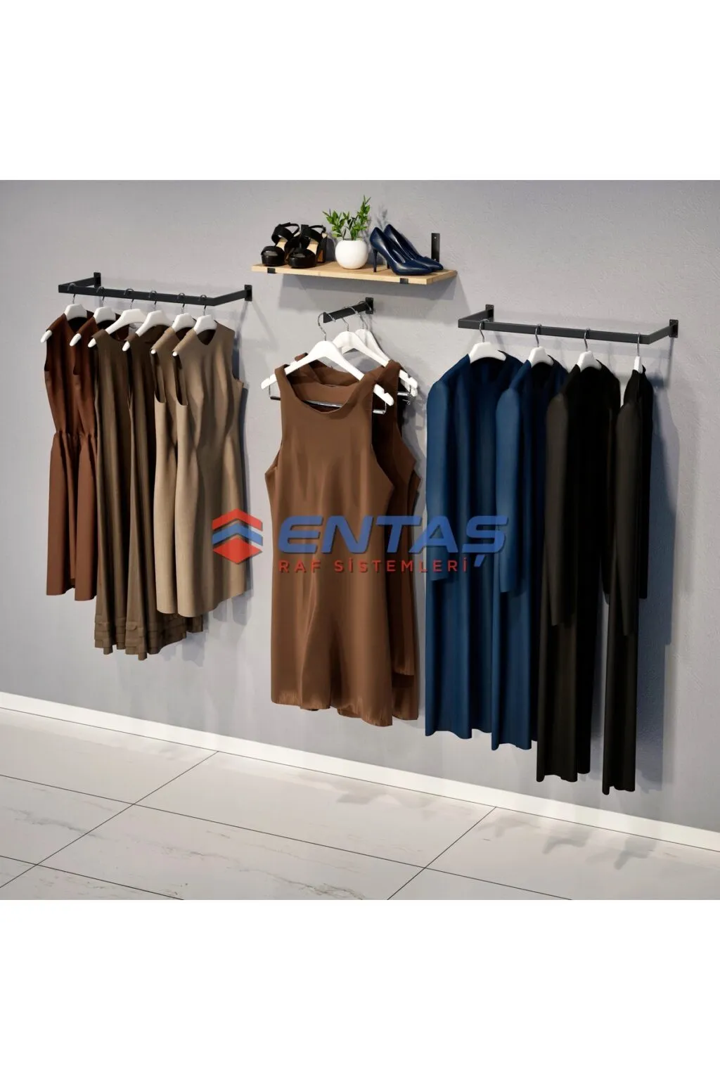 250*H220 Giyinme Odası Rafı,Lüx Askılık Sistemi, Mağaza Raf Sistemi,Butik Raf Sistemi - Görsel 2