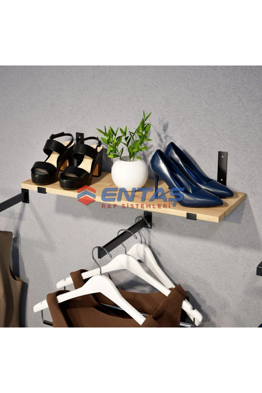 250*H220 Giyinme Odası Rafı,Lüx Askılık Sistemi, Mağaza Raf Sistemi,Butik Raf Sistemi - Görsel 3