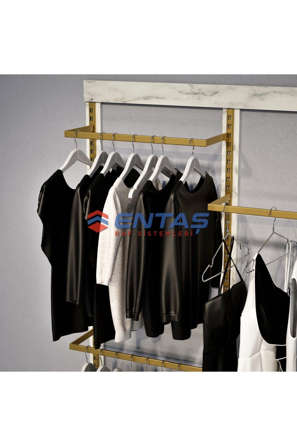 Mağaza Askılık Raf Sistemi 250x220 cm Gold - Butik Stand, Giyinme Odası Sistemi - Görsel 3