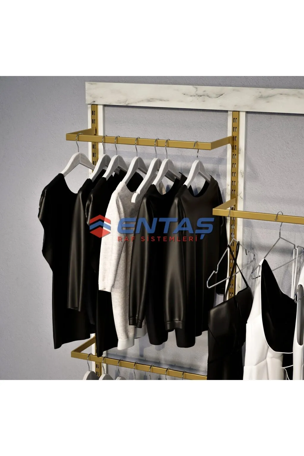 250*H220, Giyinme Odası Rafı,Lüx Askılık Sistemi, Mağaza Raf Sistemi,Butik Raf Sistemi - Görsel 3