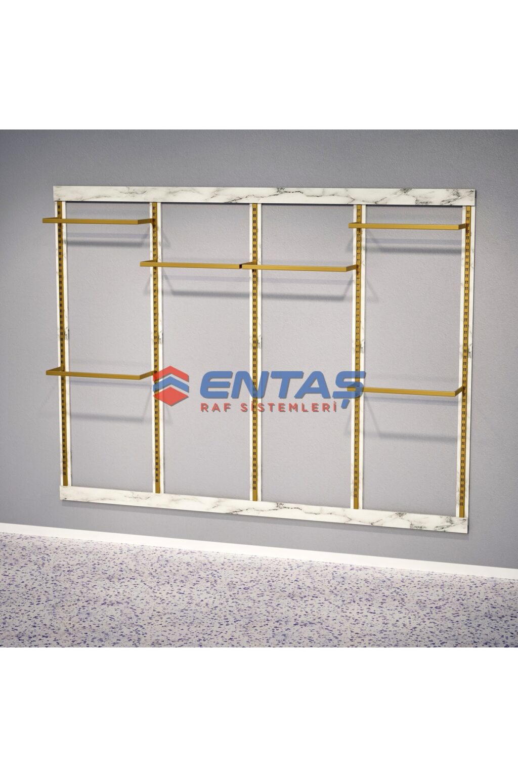 Mağaza Askılık Raf Sistemi 310x220 cm Gold - Butik Stand, Giyinme Odası Sistemi - Görsel 2