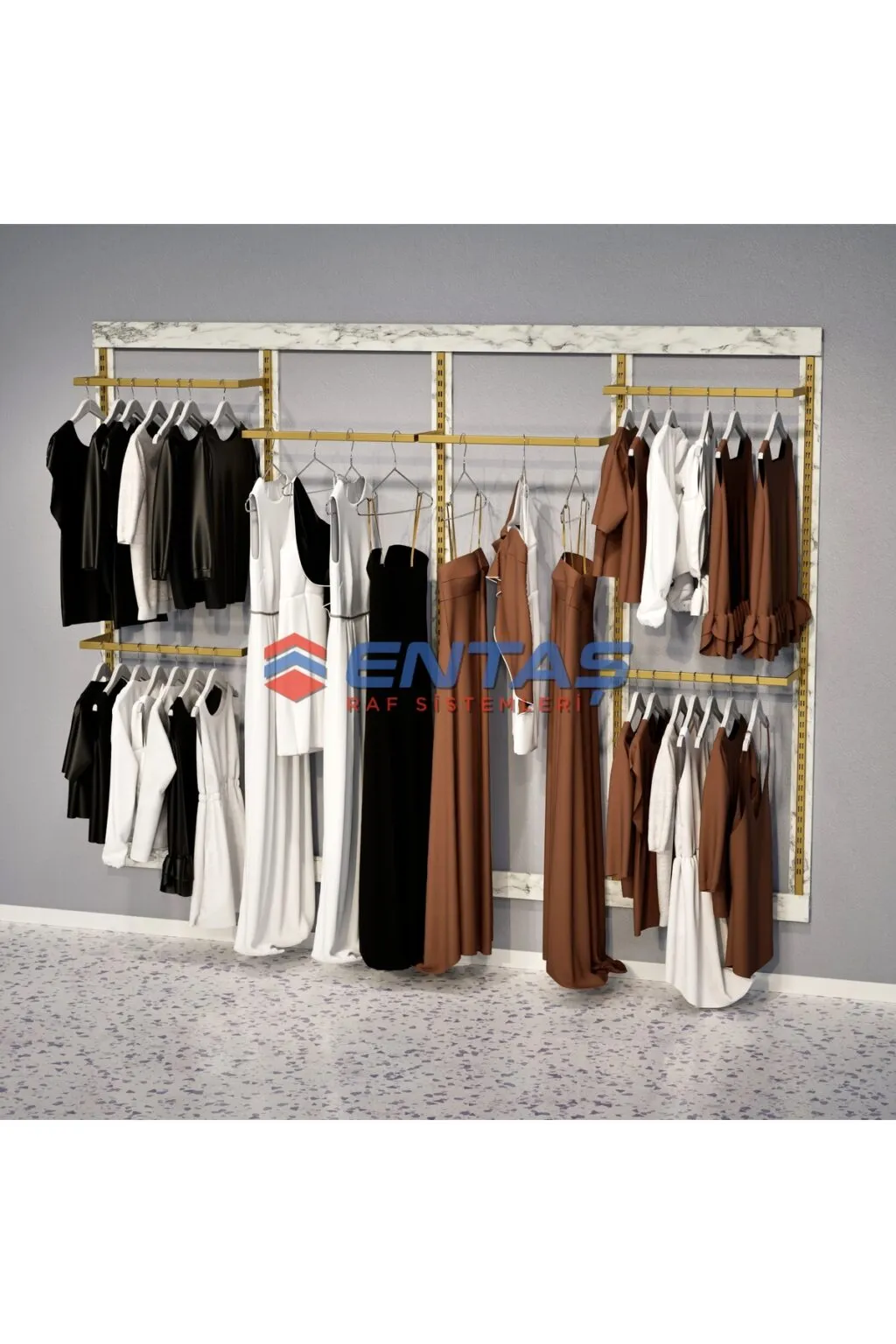 370*H220, Giyinme Odası Rafı,Lüx Askılık Sistemi, Mağaza Raf Sistemi,Butik Raf Sistemi
