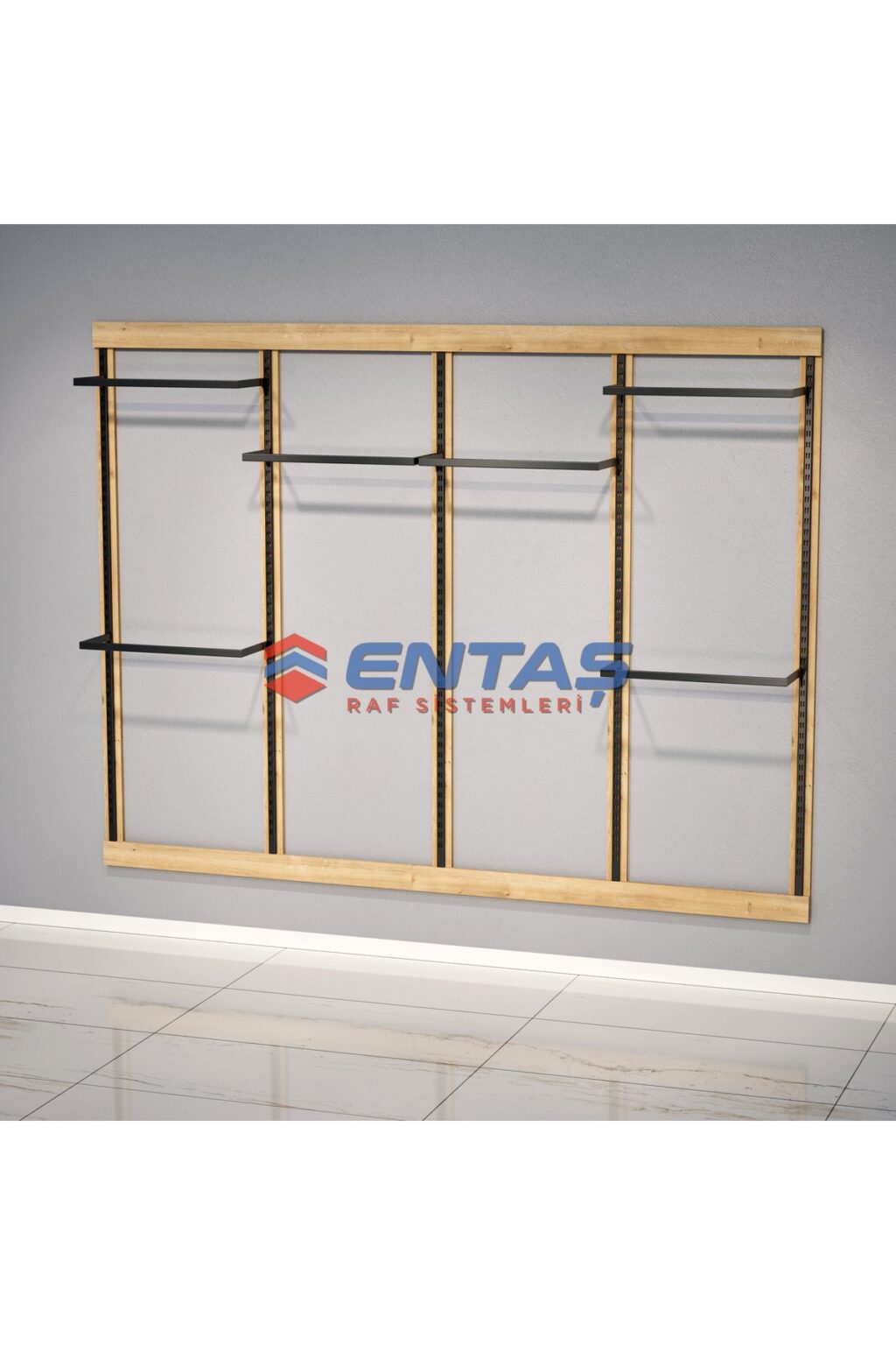 Mağaza Askılık Raf Sistemi 370x220 cm Siyah - Butik Stand, Giyinme Odası Sistemi - Görsel 4