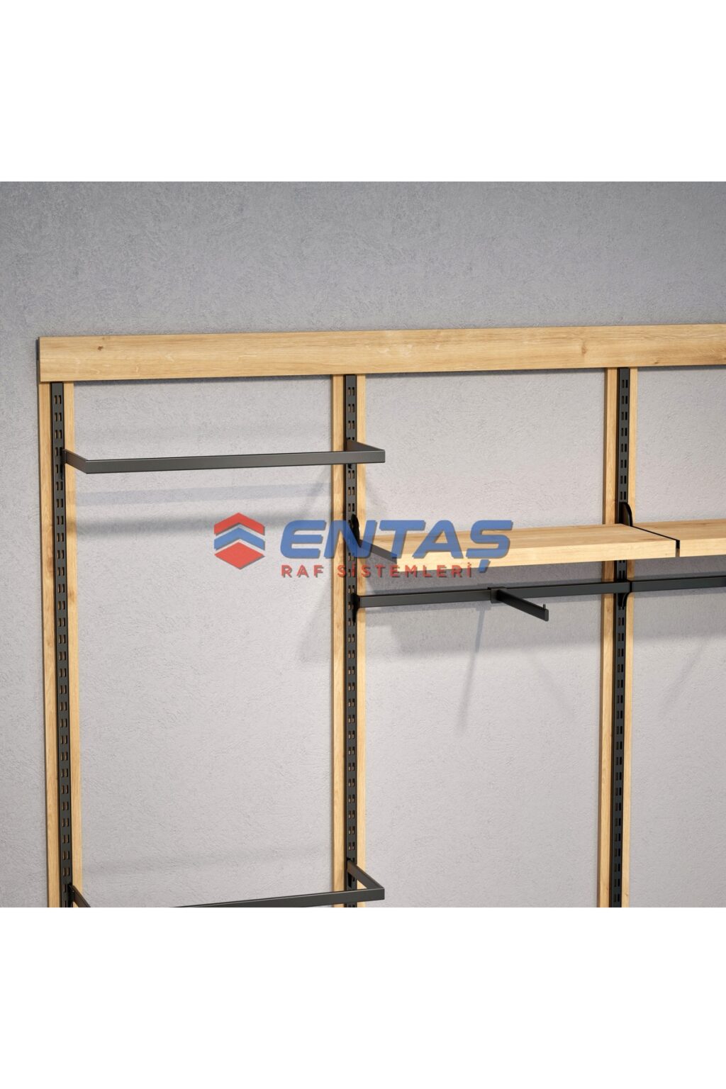 Mağaza Askılık Raf Sistemi 250x220 cm Siyah - Butik Stand, Giyinme Odası Sistemi - Görsel 4