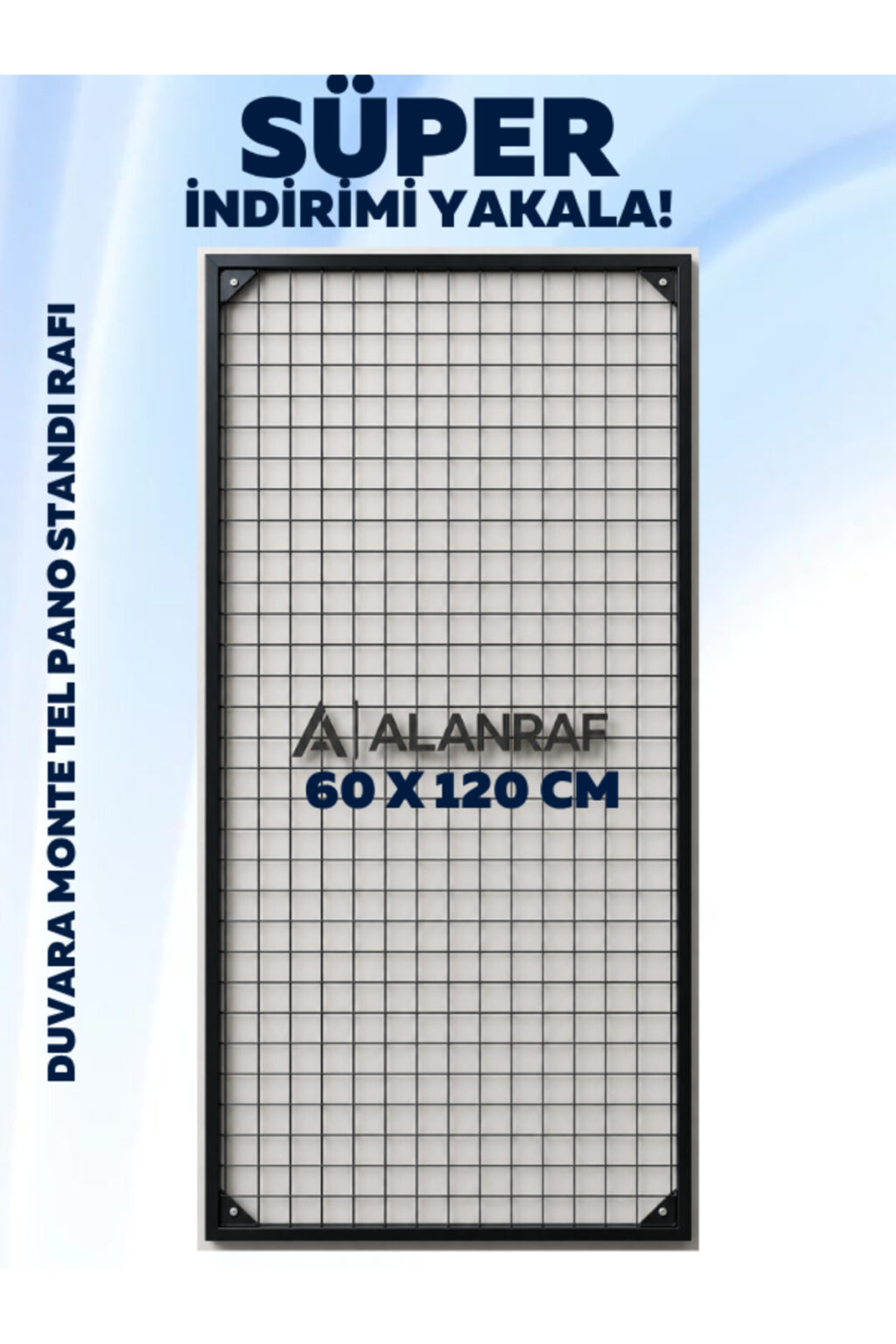 Sık Telli Tel Raf - Siyah Renkli Tel Pano Stand, Duvar Askılığı, Telefon ve Züccaciye Raf 60x120 cm 3 ADET - Görsel 3