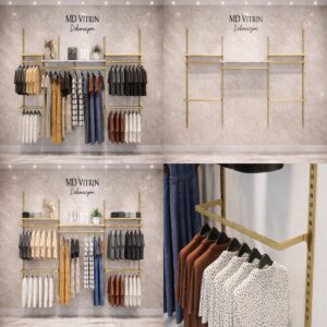 Mağaza Raf Sistemi, Askılık Sistemi, Butik Rafı, Mağaza Stand, Giyinme Odası - 245*200