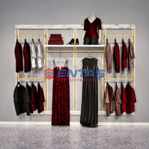 250*H220 Giyinme Odası Rafı,Lüx Askılık Sistemi, Mağaza Raf Sistemi,Butik Raf Sistemi