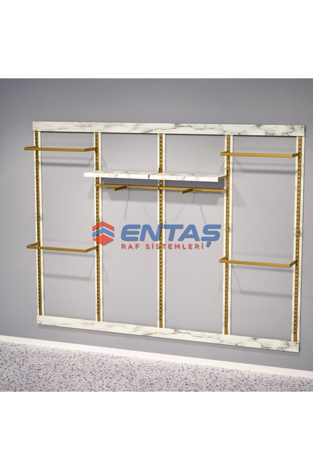 Mağaza Askılık Raf Sistemi 250x220 cm Gold - Butik Stand, Giyinme Odası Sistemi - Görsel 2