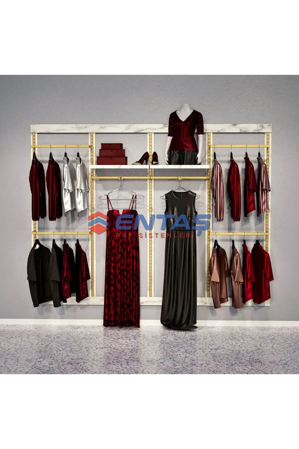 310*H220 Giyinme Odası Rafı,Lüx Askılık Sistemi, Mağaza Raf Sistemi,Butik Raf Sistemi