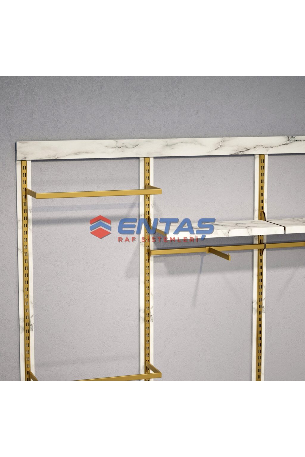 Mağaza Askılık Raf Sistemi 310x220 cm Gold - Butik Stand, Giyinme Odası Sistemi - Görsel 4