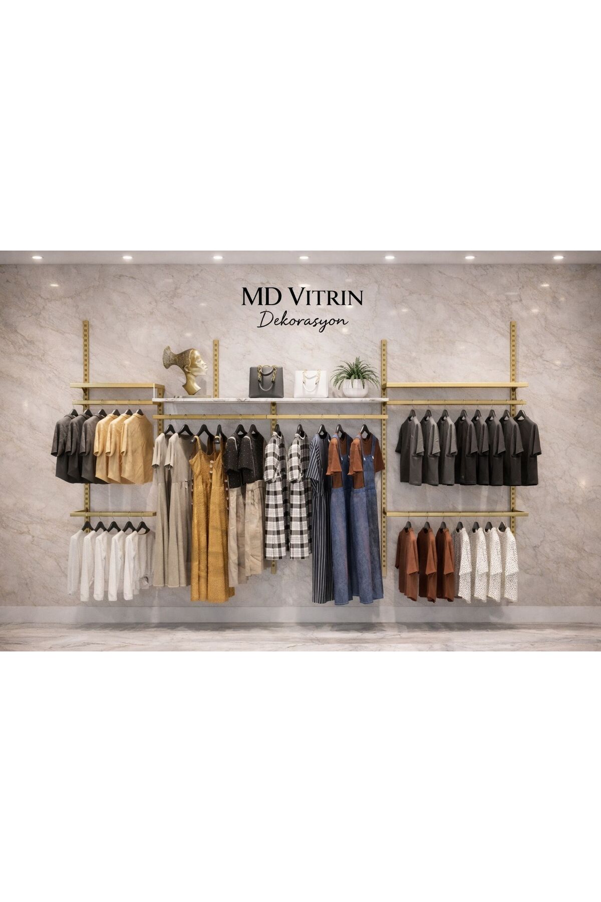 Mağaza Raf Sistemi, Askılık Sistemi, Butik Rafı, Mağaza Stand, Giyinme Odası - 245*200 - Görsel 2