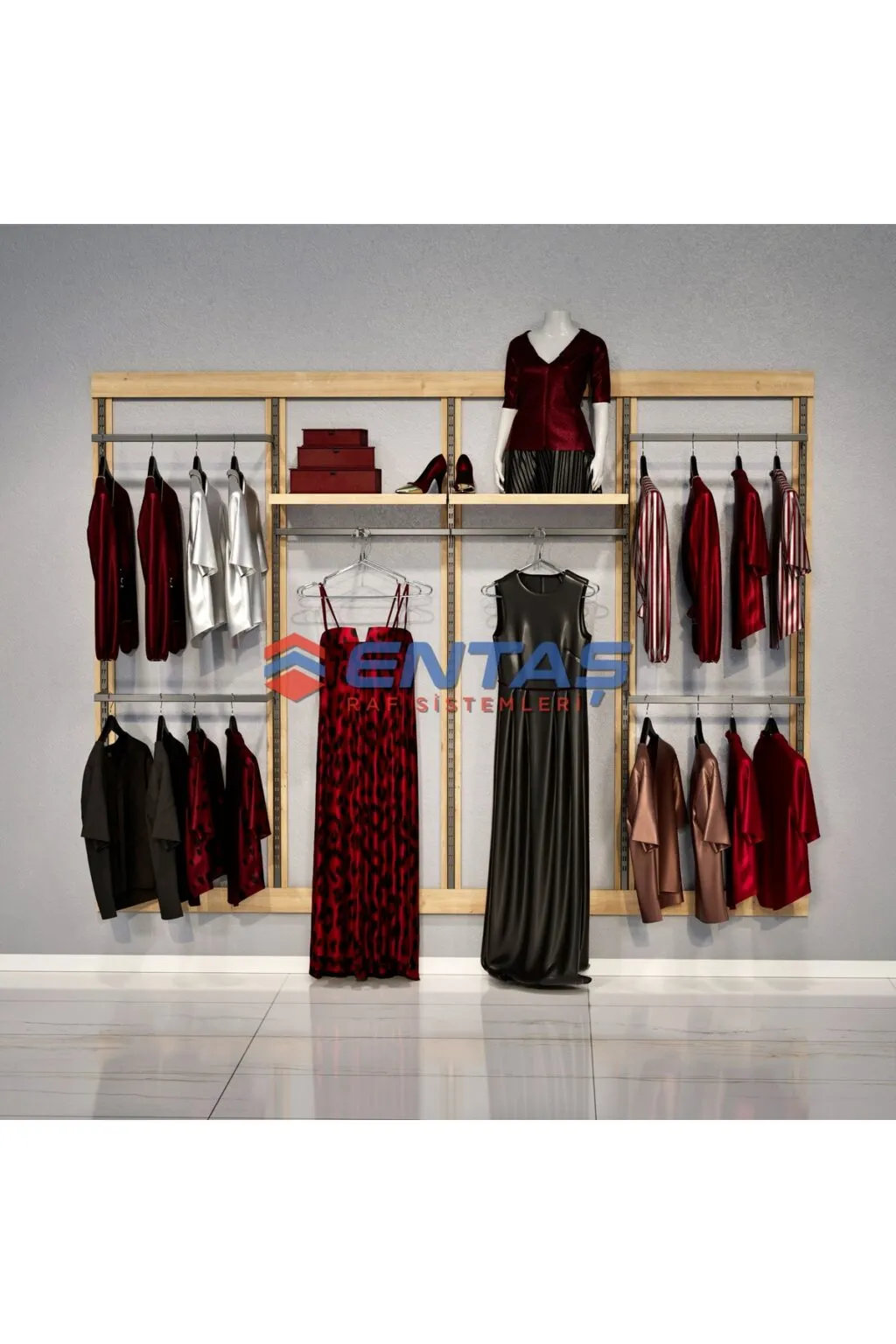 370*H220 Giyinme Odası Rafı,Lüx Askılık Sistemi, Mağaza Raf Sistemi,Butik Raf Sistemi