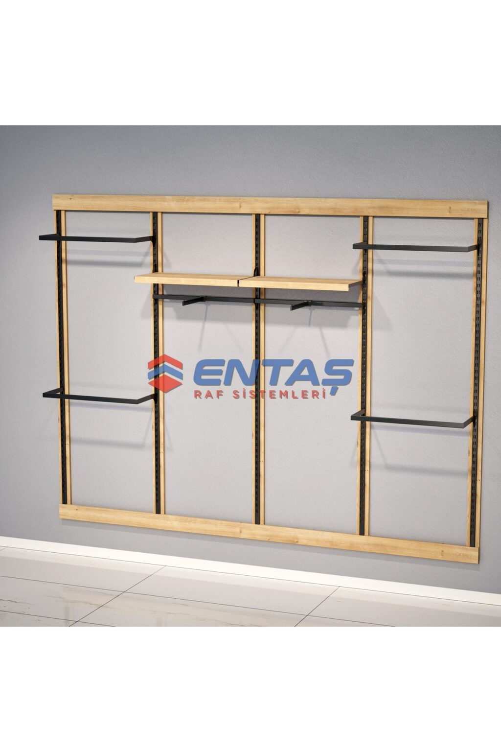 Mağaza Askılık Raf Sistemi 370x220 cm Siyah - Butik Stand, Giyinme Odası Sistemi - Görsel 3