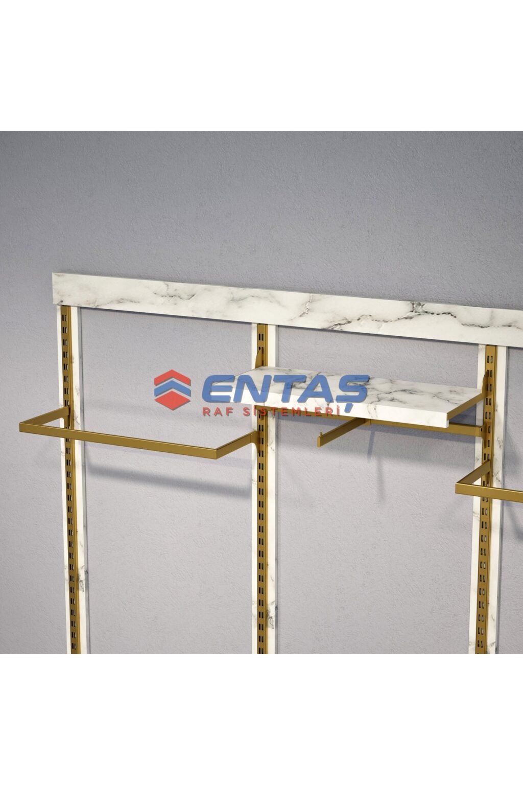 Mağaza Askılık Raf Sistemi 250x220 cm Gold - Butik Stand, Giyinme Odası Sistemi - Görsel 4