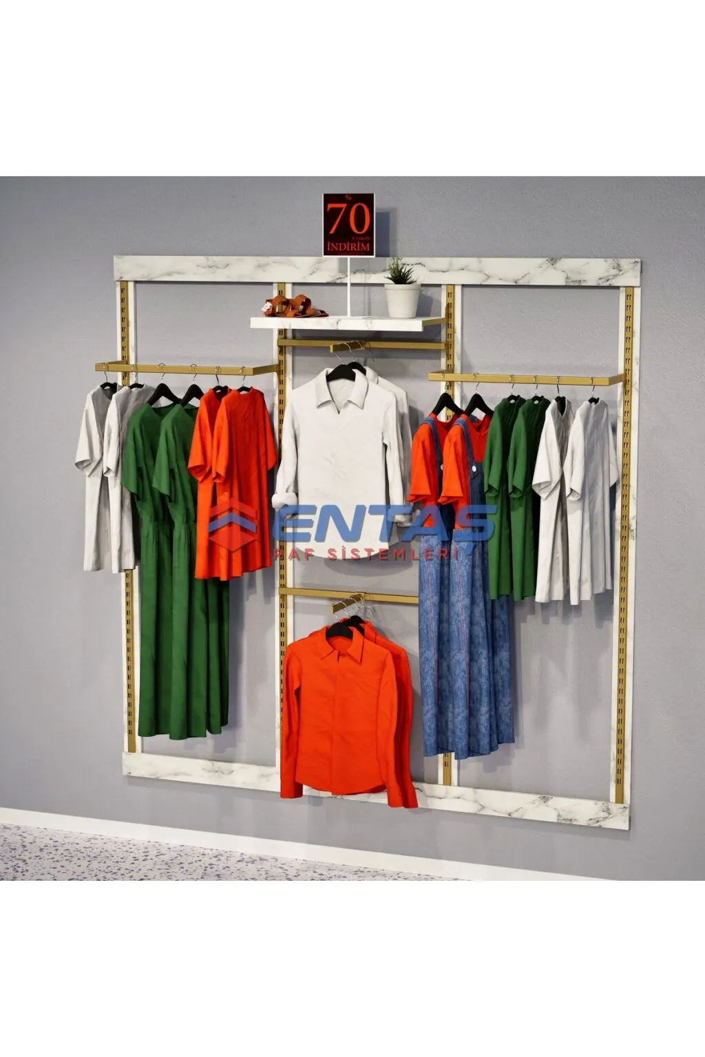 190*h220 Giyinme Odası Rafı,lüx Askılık Sistemi, Mağaza Raf Sistemi,butik Raf Sistemi - Görsel 2