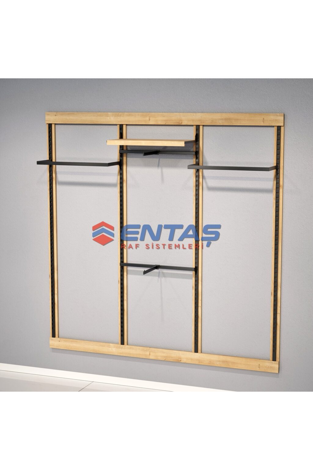 Mağaza Askılık Raf Sistemi 280x220 cm Siyah - Butik Stand, Giyinme Odası Sistemi - Görsel 3