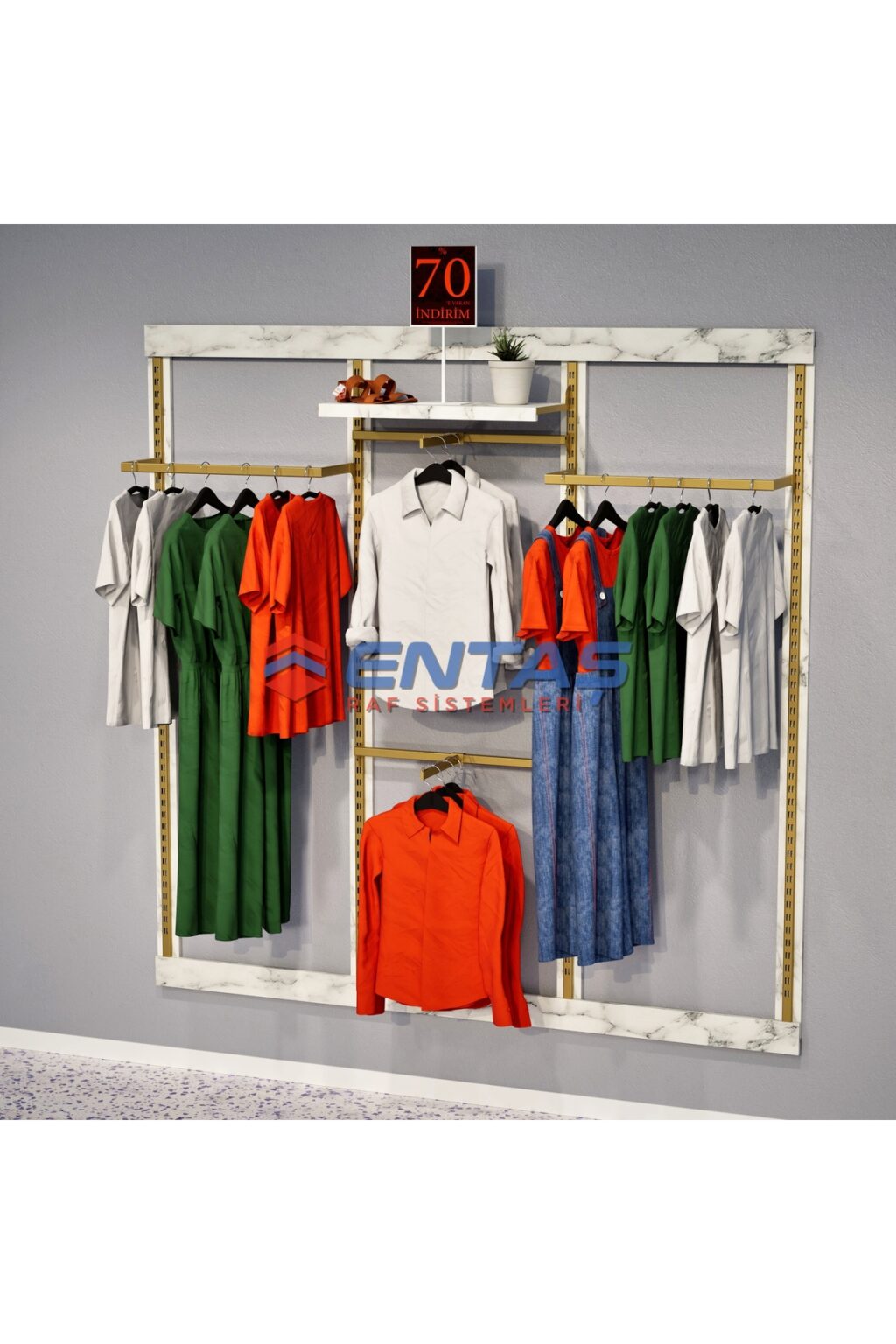 Mağaza Askılık Raf Sistemi 280x220 cm Gold - Butik Stand, Giyinme Odası Sistemi - Görsel 2