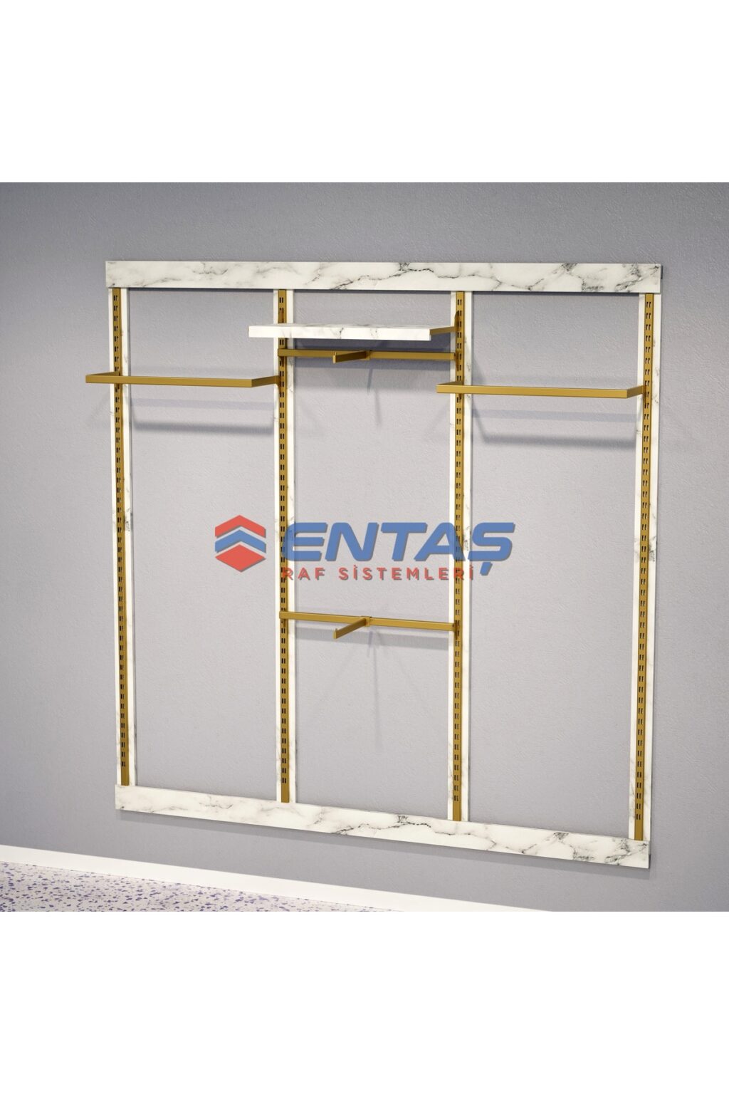 Mağaza Askılık Raf Sistemi 280x220 cm Gold - Butik Stand, Giyinme Odası Sistemi - Görsel 3