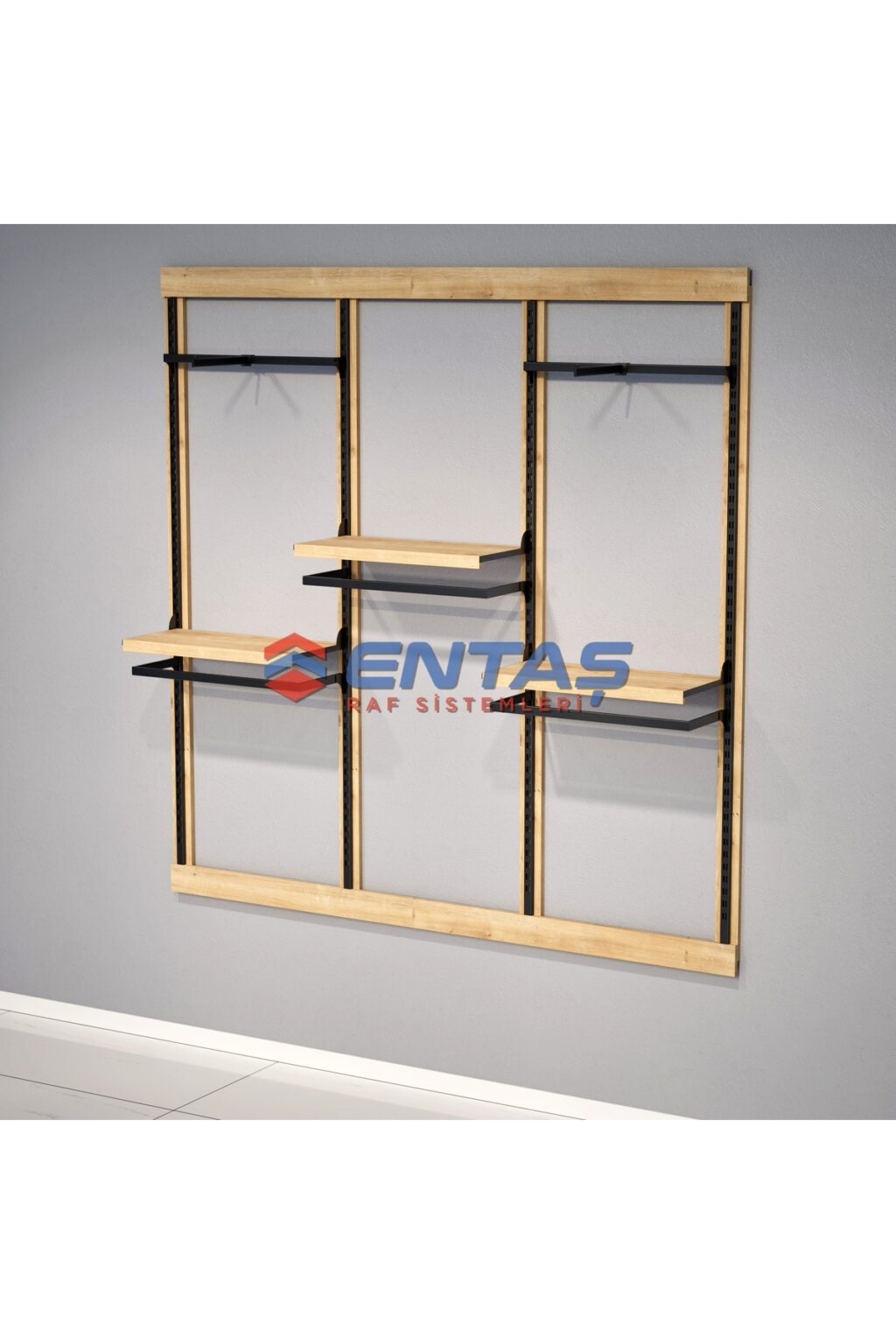 Mağaza Askılık Raf Sistemi 280x220 cm Siyah - Butik Stand, Giyinme Odası Sistemi - Görsel 3