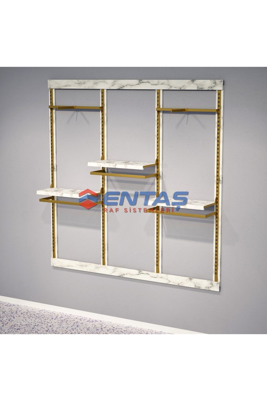 Mağaza Askılık Raf Sistemi 280x220 cm Gold - Butik Stand, Giyinme Odası Sistemi - Görsel 3