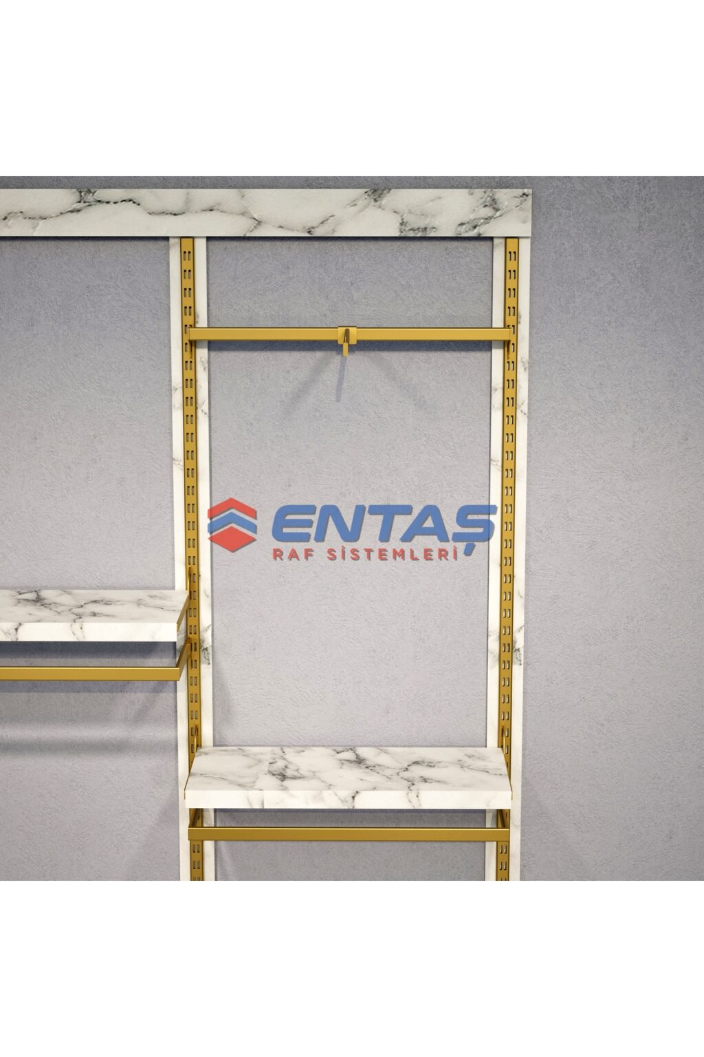 Mağaza Askılık Raf Sistemi 280x220 cm Gold - Butik Stand, Giyinme Odası Sistemi - Görsel 4