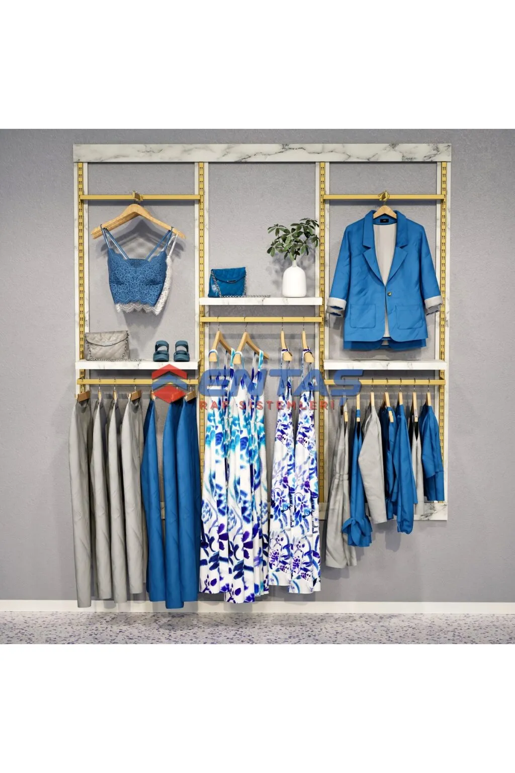 190*h220 Giyinme Odası Rafı,lüx Askılık Sistemi, Mağaza Raf Sistemi,butik Raf Sistemi