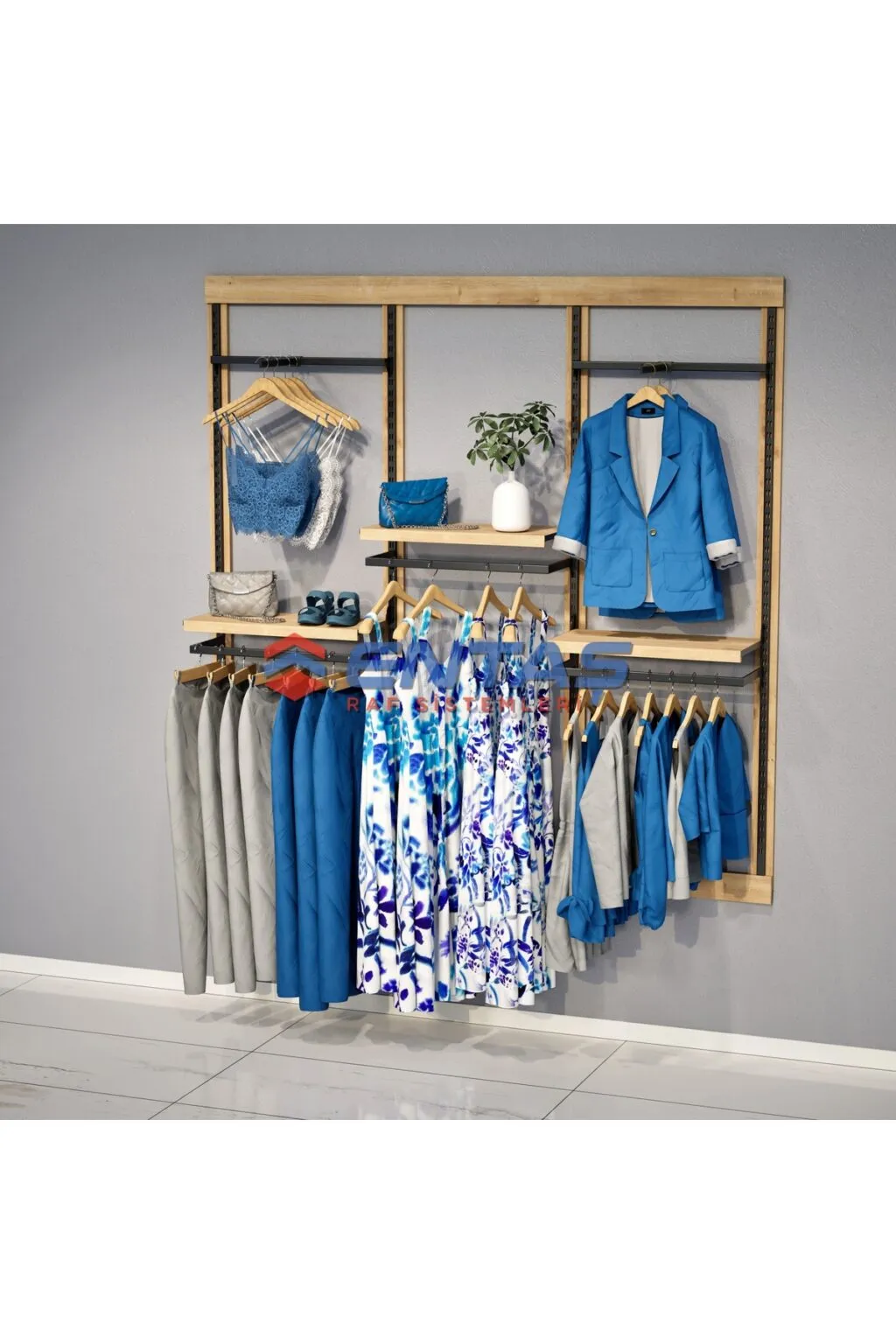 190*h220 Giyinme Odası Rafı,lüx Askılık Sistemi, Mağaza Raf Sistemi,butik Raf Sistemi - Görsel 2