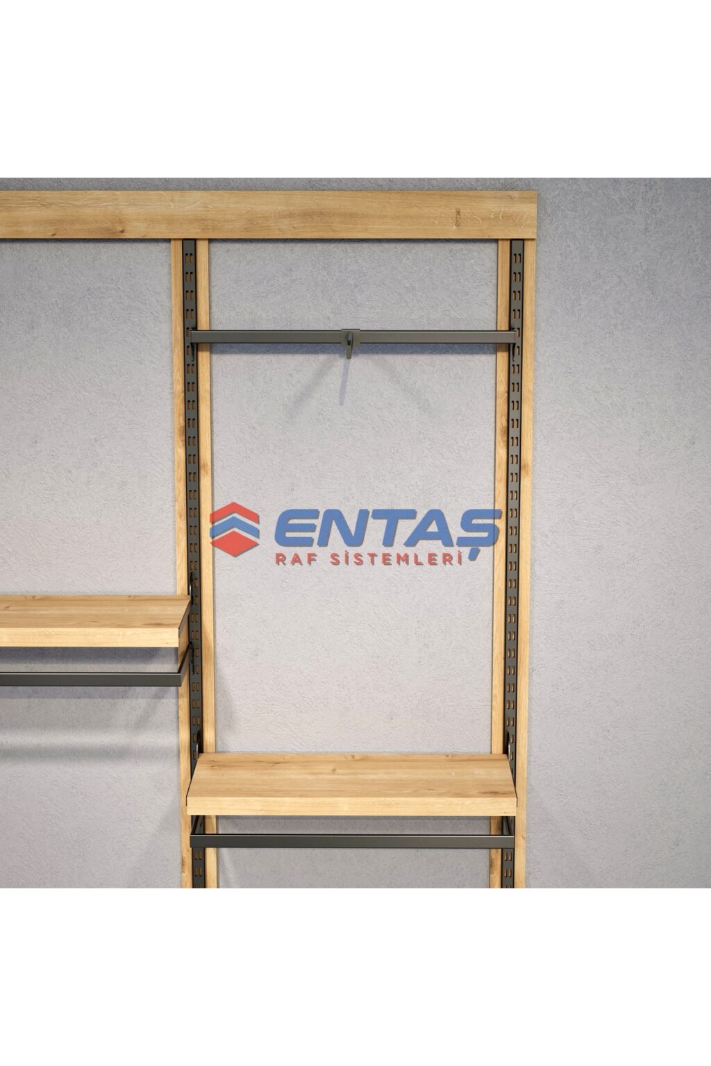 Mağaza Askılık Raf Sistemi 190x220 cm Siyah - Butik Stand, Giyinme Odası Sistemi - Görsel 4