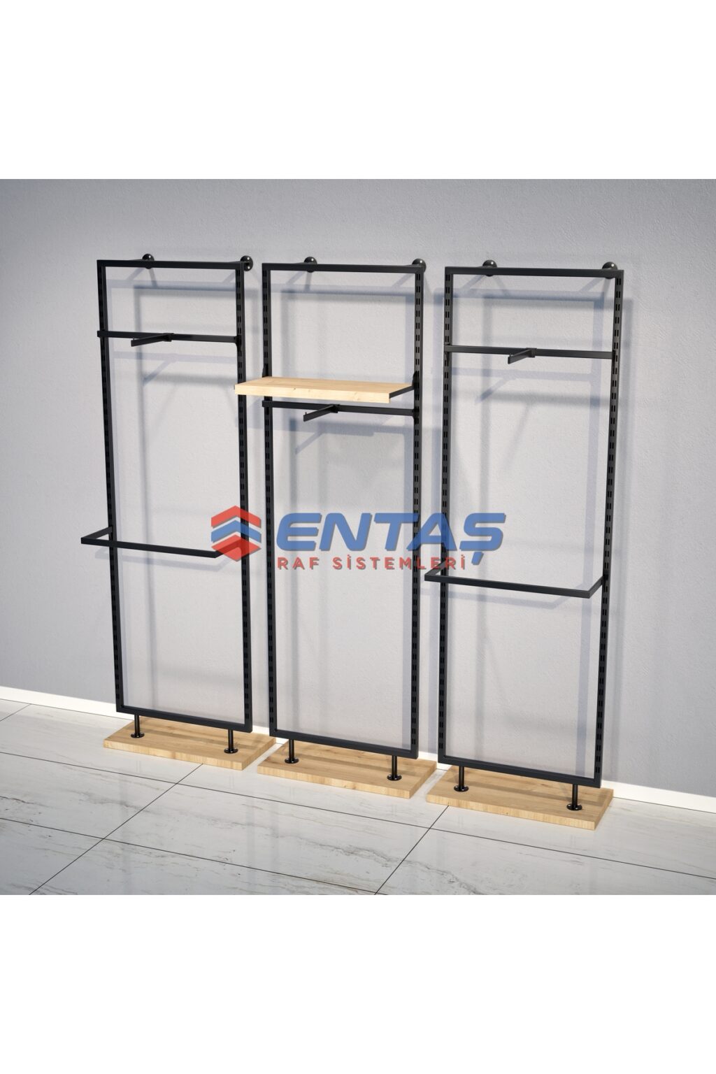 Mağaza Askılık Raf Sistemi 260x220 cm Siyah - Butik Stand, Giyinme Odası Sistemi - Görsel 2