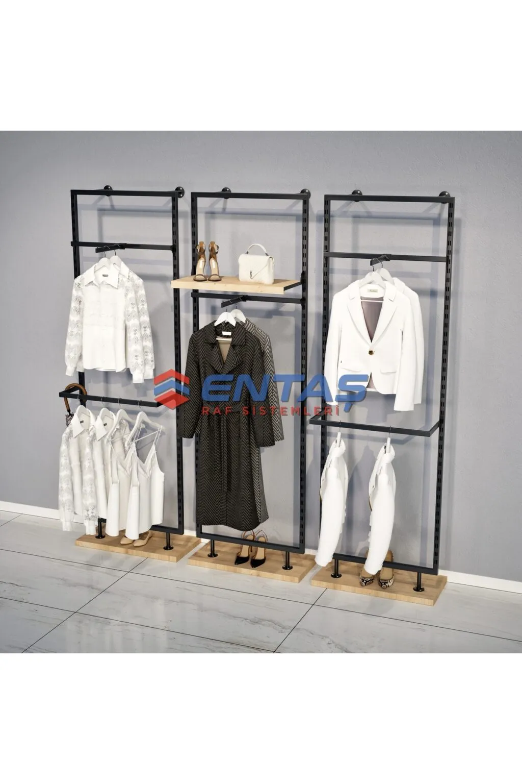 Giyinme Odası Raf Sistemi,lüx Askılık Sistemi, Mağaza Raf Sistemi,butik Raf Sistemi 260*h220 - Görsel 4