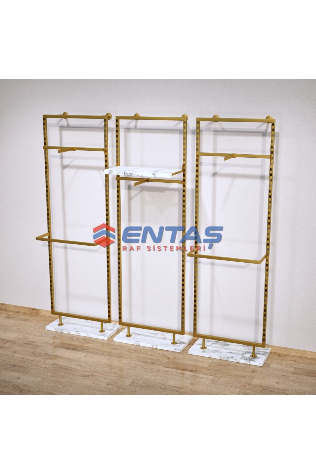 Mağaza Askılık Raf Sistemi 300x220 cm Gold - Butik Stand, Giyinme Odası Sistemi - Görsel 2