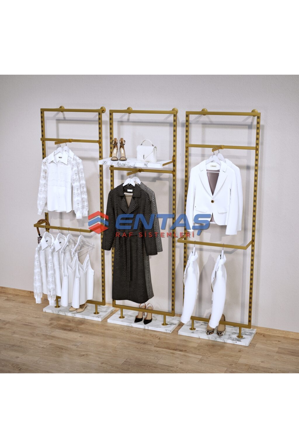 Mağaza Askılık Raf Sistemi 300x220 cm Gold - Butik Stand, Giyinme Odası Sistemi - Görsel 3