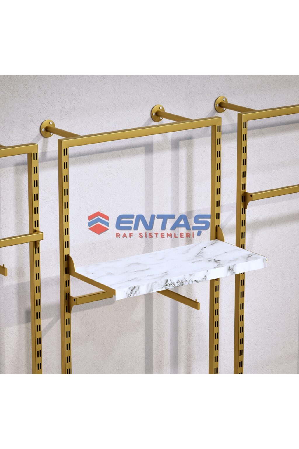 Mağaza Askılık Raf Sistemi 300x220 cm Gold - Butik Stand, Giyinme Odası Sistemi - Görsel 4