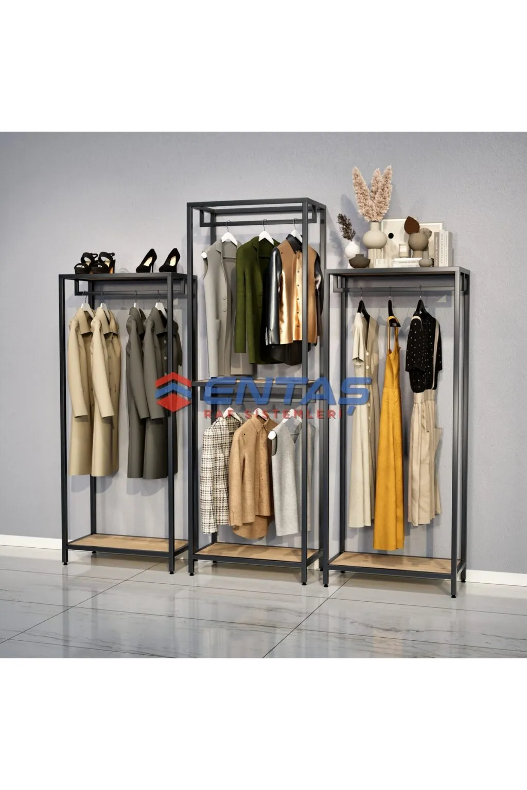 Modern Giyinme Odası Raf Sistemi,lüx Askılık Sistemi, Mağaza Raf Sistemi,butik Raf Sistemi 360*h220 - Görsel 2