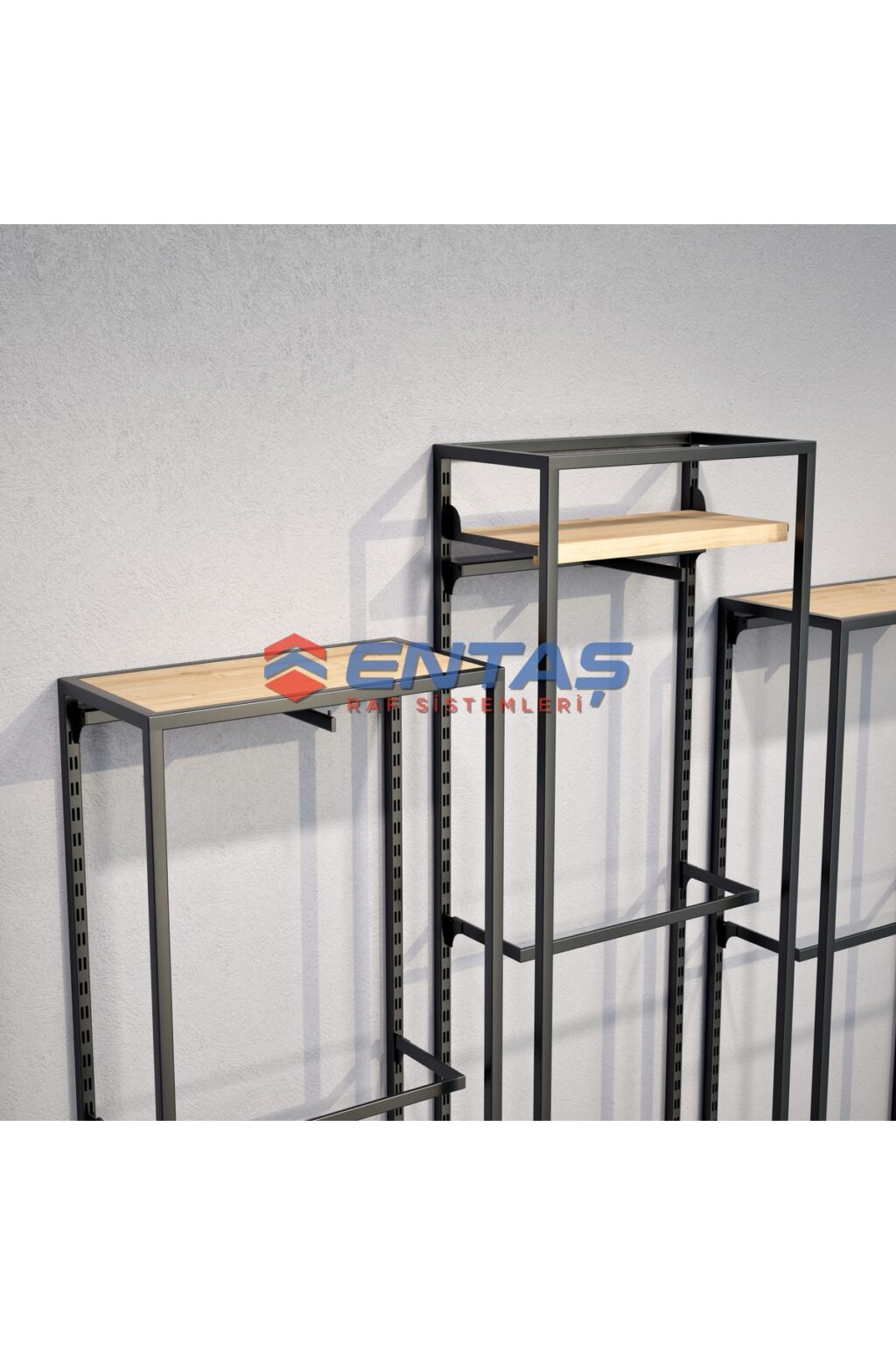 Mağaza Askılık Raf Sistemi 300x220 cm Siyah - Butik Stand, Giyinme Odası Sistemi - Görsel 3