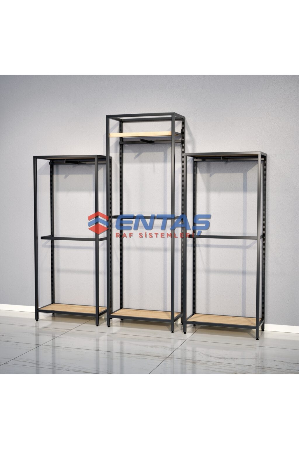 Mağaza Askılık Raf Sistemi 300x220 cm Siyah - Butik Stand, Giyinme Odası Sistemi - Görsel 4