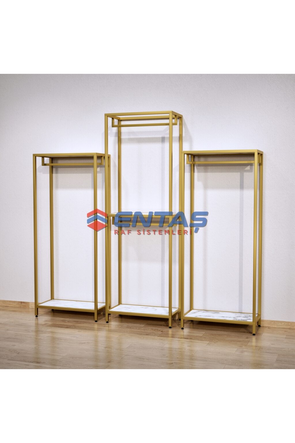 Mağaza Askılık Raf Sistemi 360x220 cm Gold - Butik Stand, Giyinme Odası Sistemi - Görsel 2