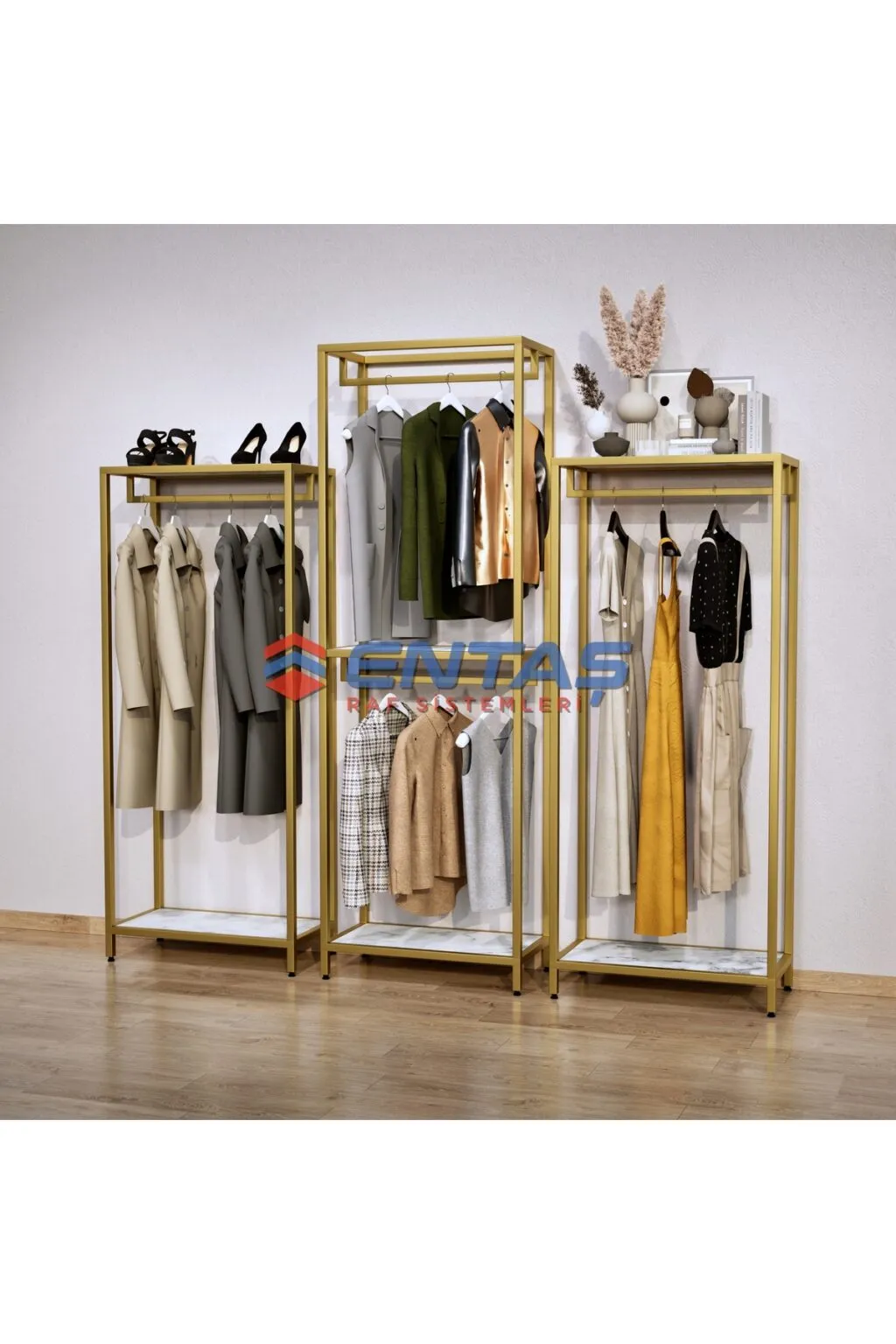 Modern Giyinme Odası Raf Sistemi,lüx Askılık Sistemi, Mağaza Raf Sistemi,butik Raf Sistemi 360*h220 - Görsel 3
