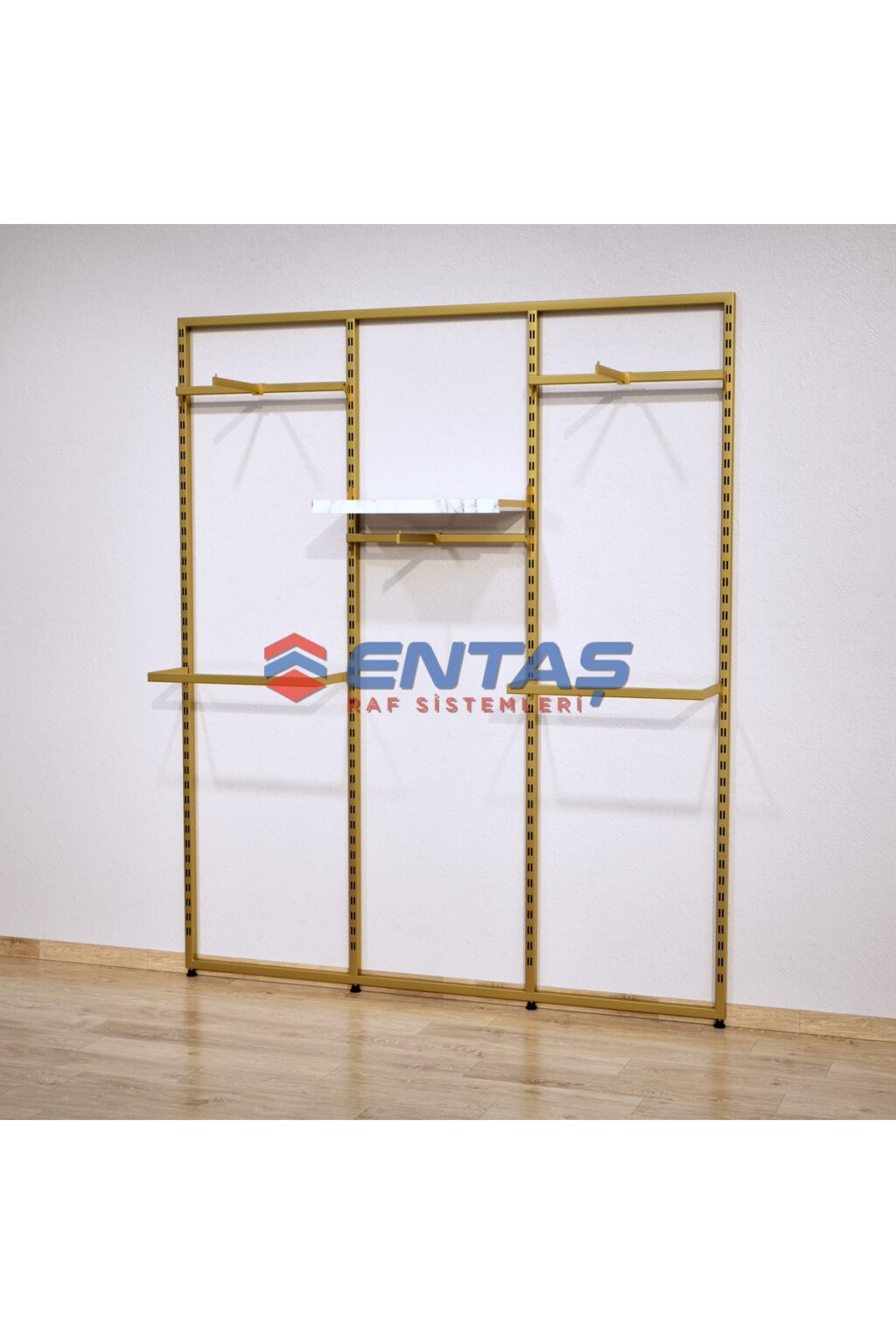 Mağaza Askılık Raf Sistemi 280x220 cm Gold - Butik Stand, Giyinme Odası Sistemi - Görsel 3