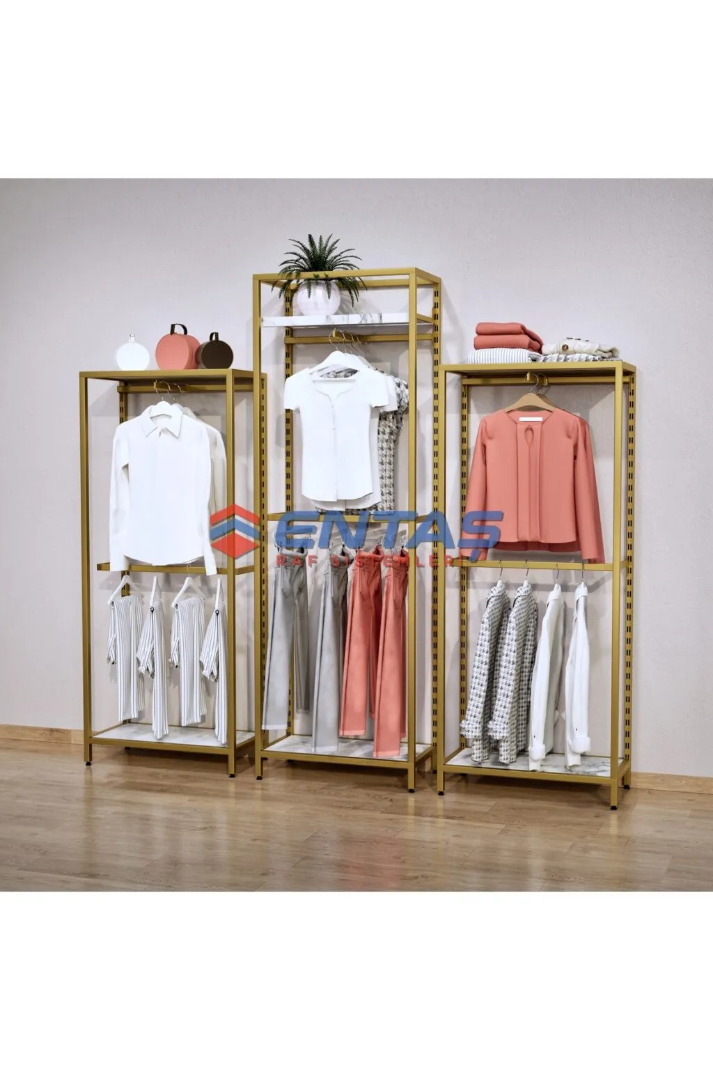 Modern Giyinme Odası Raf Sistemi,lüx Askılık Sistemi, Mağaza Raf Sistemi,butik Raf Sistemi 300*h220 - Görsel 2