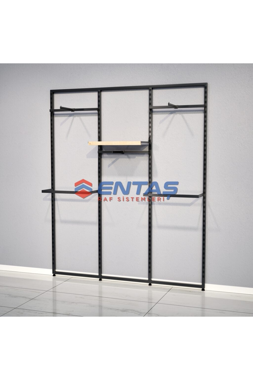 Mağaza Askılık Raf Sistemi 220x220 cm Siyah - Butik Stand, Giyinme Odası Sistemi - Görsel 3