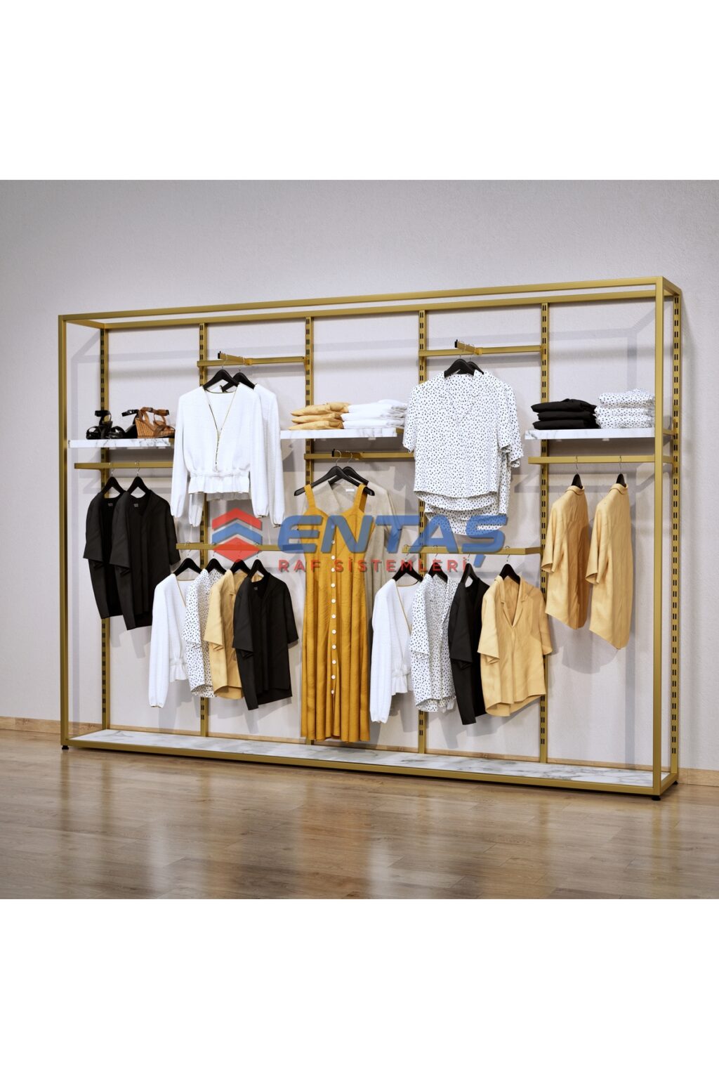 Mağaza Askılık Raf Sistemi 310x220 cm Gold - Butik Stand, Giyinme Odası Sistemi - Görsel 2