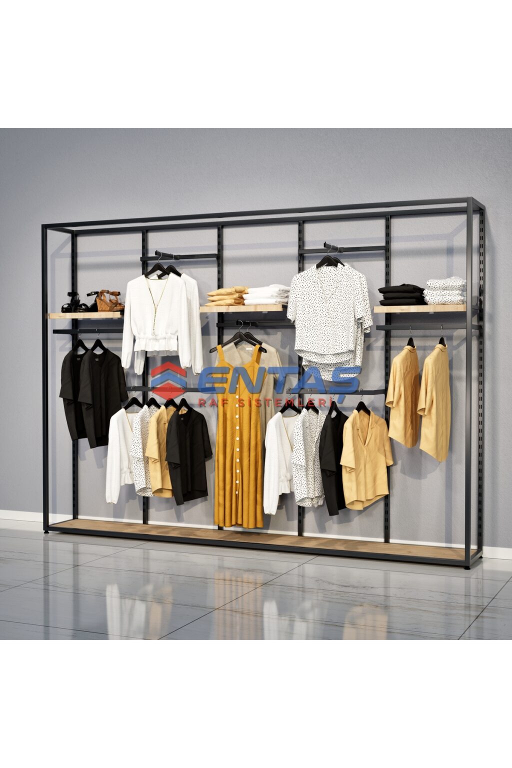Mağaza Askılık Raf Sistemi 310x220 cm Siyah - Butik Stand, Giyinme Odası Sistemi - Görsel 3