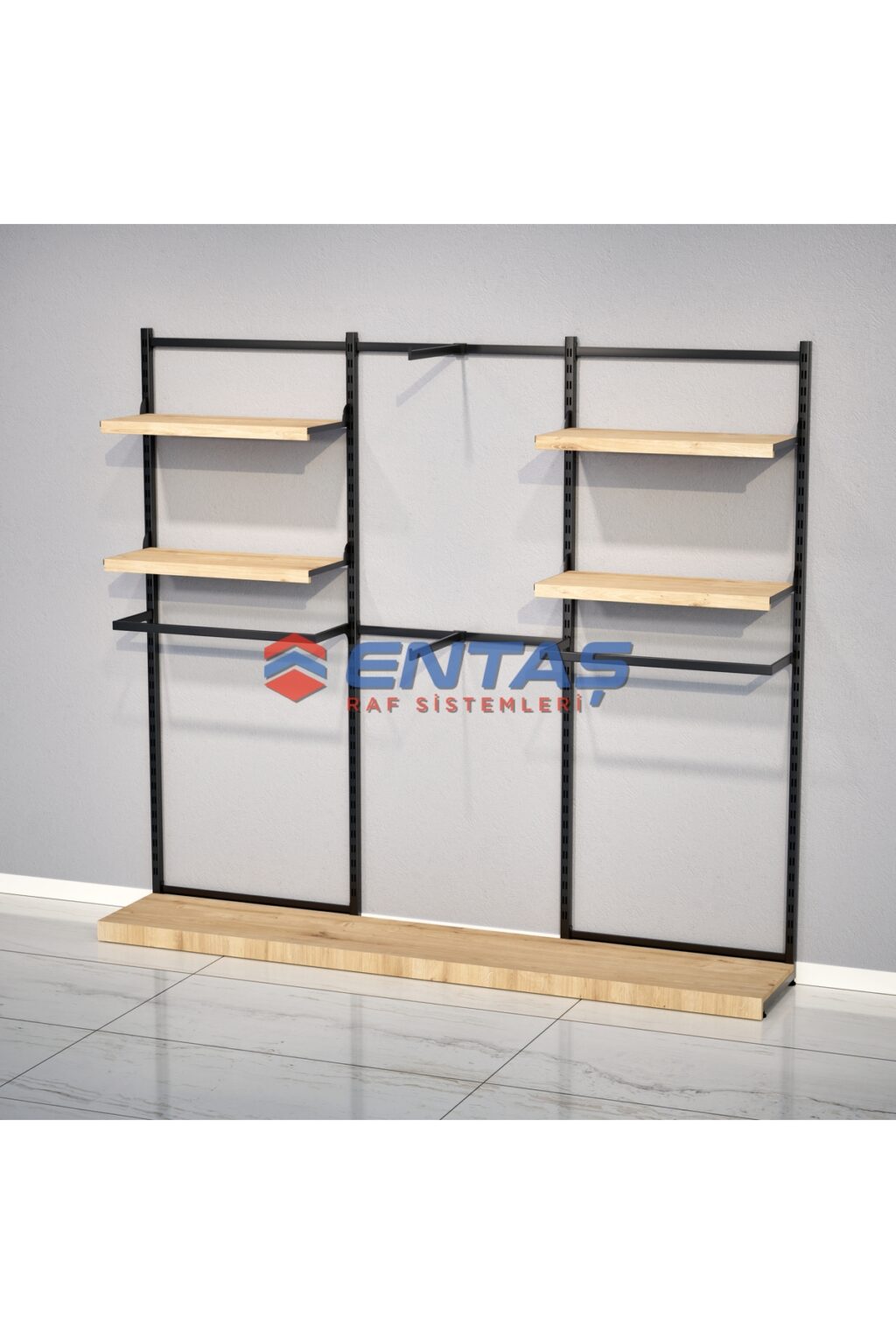 Mağaza Askılık Raf Sistemi 190x220 cm Siyah - Butik Stand, Giyinme Odası Sistemi - Görsel 2