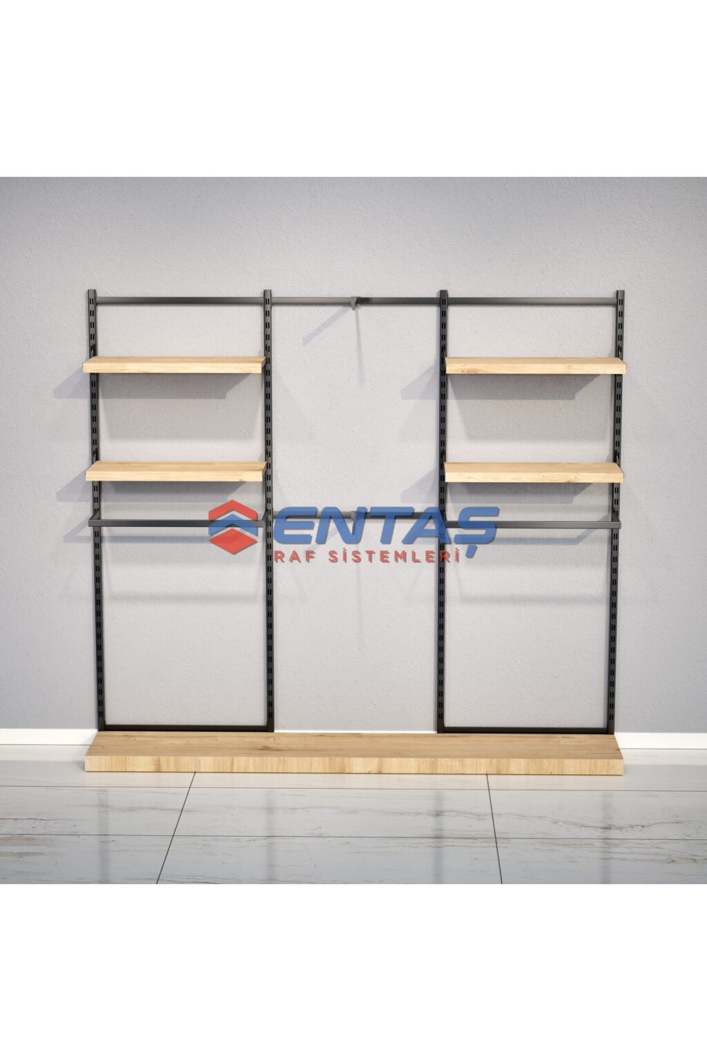 Mağaza Askılık Raf Sistemi 190x220 cm Siyah - Butik Stand, Giyinme Odası Sistemi - Görsel 3