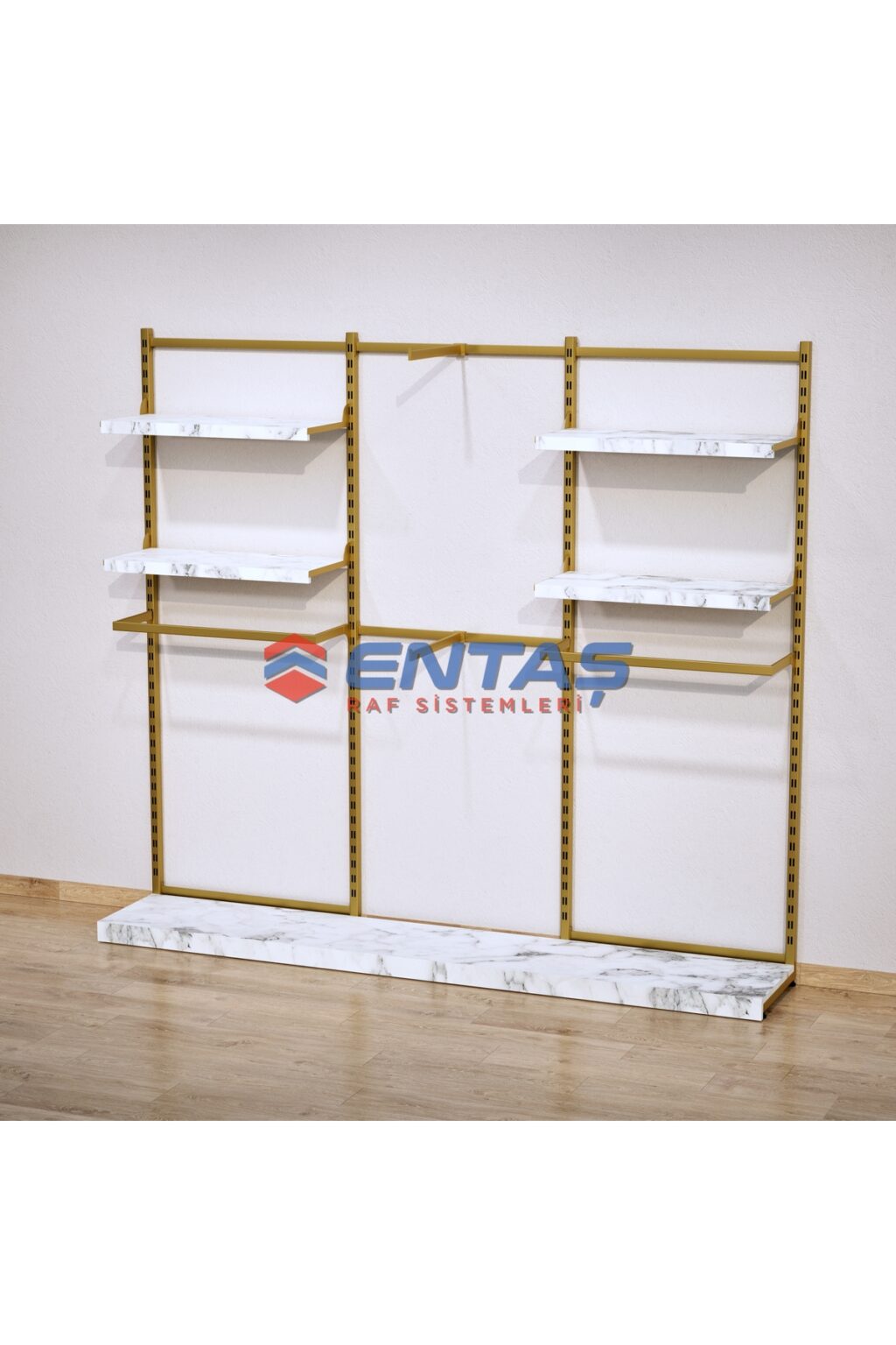 Mağaza Askılık Raf Sistemi 190x220 cm Gold - Butik Stand, Giyinme Odası Sistemi - Görsel 4