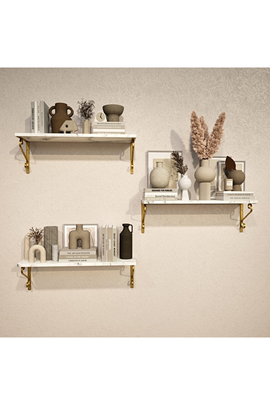 3'li Set Ferforje Raf Destek Kolu 20x60 cm - L Konsol, Duvara Monte Raf Kolu