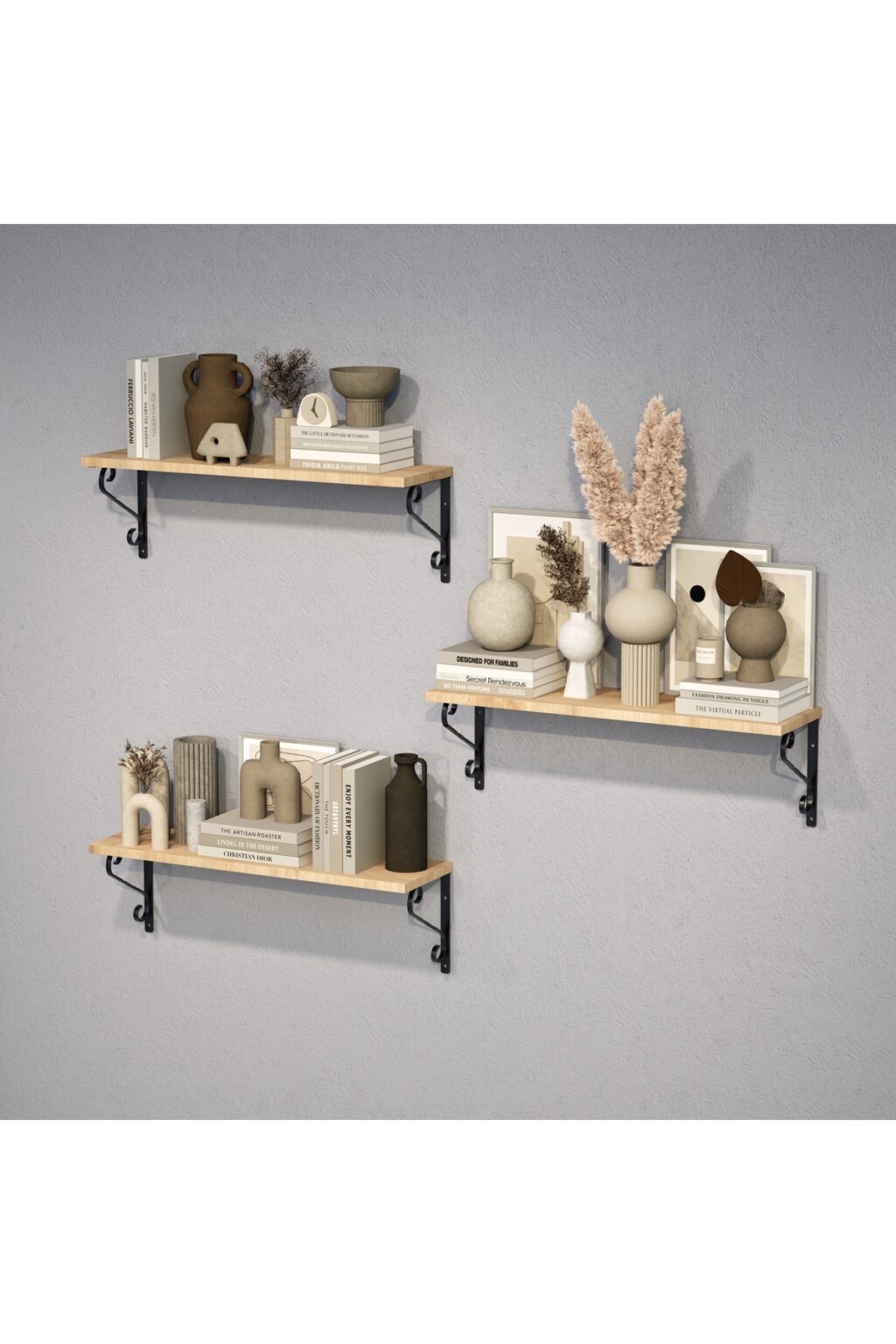 3'li Set Ferforje Raf Destek Kolu 20x60 cm - L Konsol, Duvara Monte Raf Kolu - Görsel 2