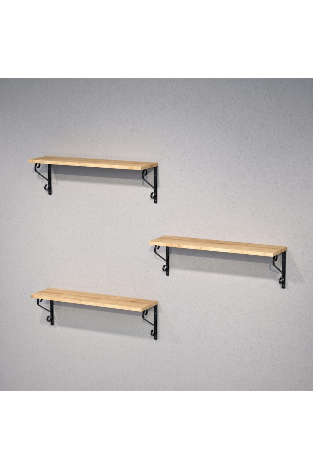 3'li Set Ferforje Raf Destek Kolu 20x60 cm - L Konsol, Duvara Monte Raf Kolu - Görsel 3